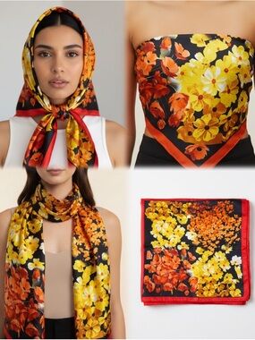 Floral Satin Square Scarf